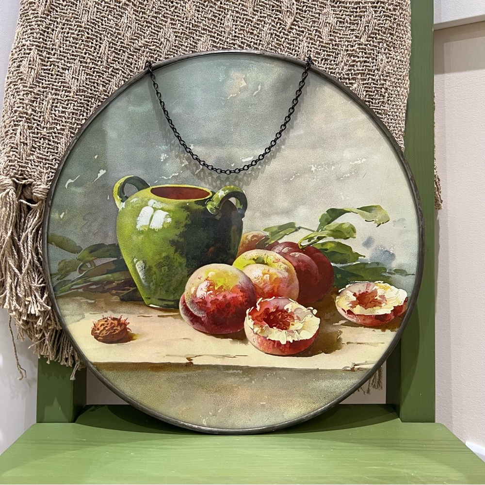 Vintage/Antique Flue Cover Wall Art Green Vase & Fruit Still Life
